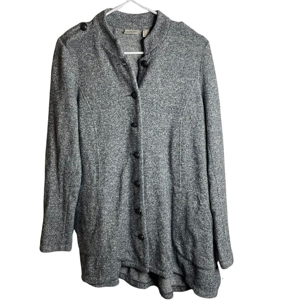 LOGO By Lori Goldstein S Military Sweater Blazer Gray Stretch Metal Buttons